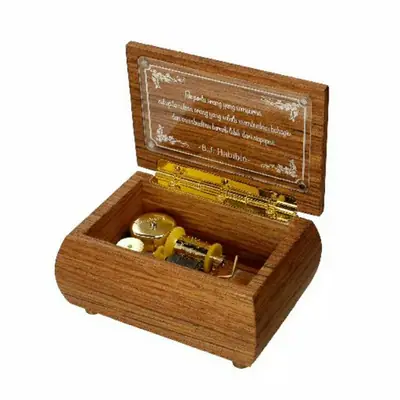 Kotak Musik Kayu Teak Besar Otomatis, Tulisan Saja